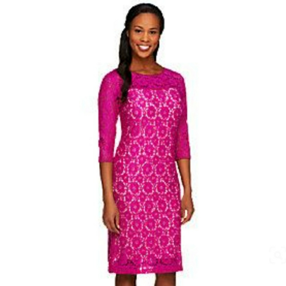 Status by Star Jones Elbow Sleeve Purple Overlay Lace Dress
